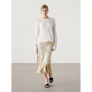 Massimo Dutti Womens Straight Skirt Size S beige Midi Satin Blend 5250/525 NWT